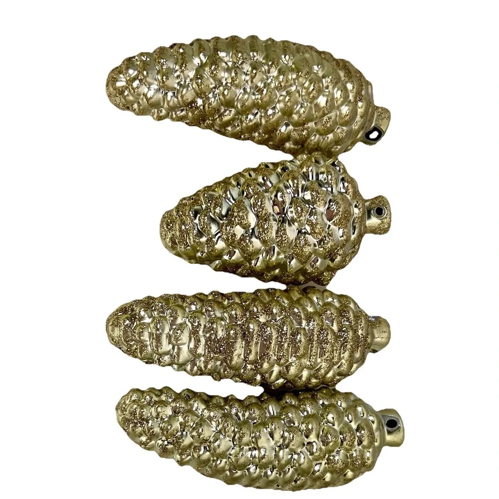 16 RAV Inports Vintage Pinecone Christmas Tree Ornaments Glitter Silver Gold NEW